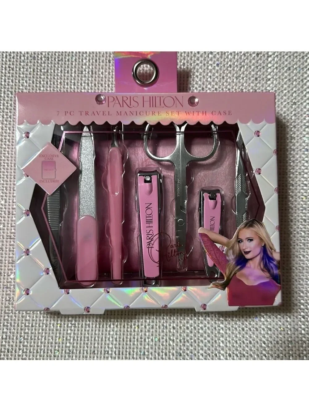 Paris Hilton Pink 7 Piece Pedi Manicure Set Travel Case Included